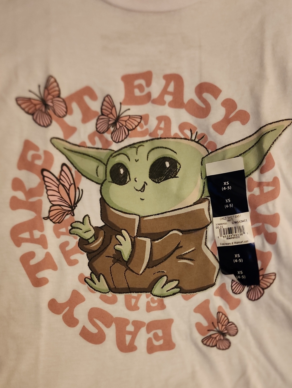Nwt Sz XS (4/5) Kids' White Baby Yoda Graphic Tee 'Take It Easy'